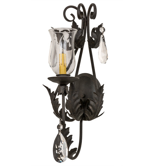 Meyda Lighting French Elegance 9" Chestnut Wall Sconce With Clear Hurricane Shade Glass
