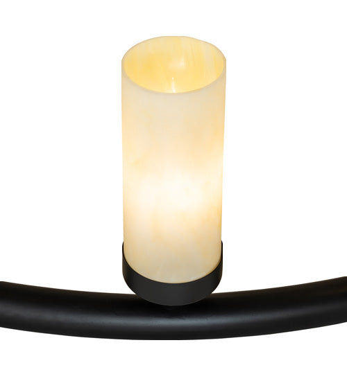 Meyda Lighting French Horn 60" 17-Light Flat Black Chandelier With Creme Carrara Idalight Shade