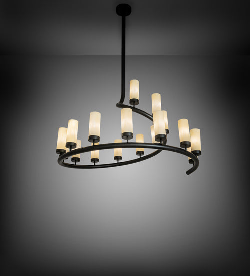 Meyda Lighting French Horn 60" 17-Light Flat Black Chandelier With Creme Carrara Idalight Shade
