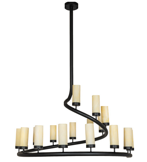Meyda Lighting French Horn 60" 17-Light Flat Black Chandelier With Creme Carrara Idalight Shade