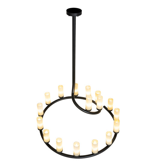 Meyda Lighting French Horn 60" 17-Light Flat Black Chandelier With Creme Carrara Idalight Shade