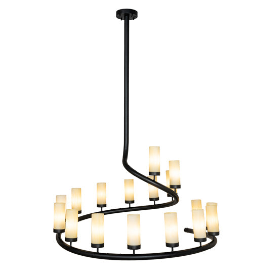 Meyda Lighting French Horn 60" 17-Light Flat Black Chandelier With Creme Carrara Idalight Shade