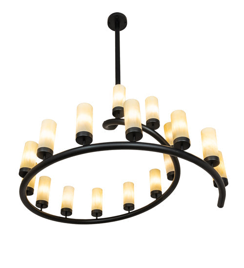 Meyda Lighting French Horn 60" 17-Light Flat Black Chandelier With Creme Carrara Idalight Shade