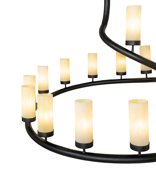Meyda Lighting French Horn 60" 17-Light Flat Black Chandelier With Creme Carrara Idalight Shade
