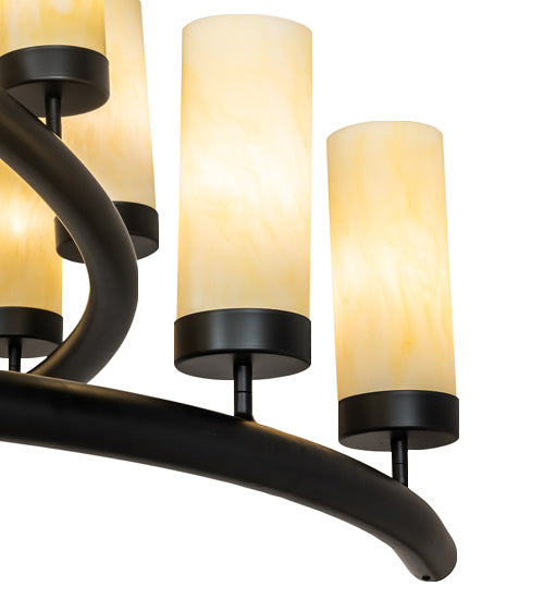 Meyda Lighting French Horn 60" 17-Light Flat Black Chandelier With Creme Carrara Idalight Shade