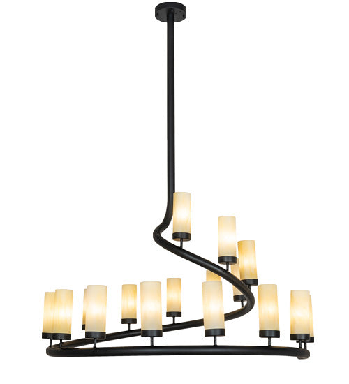 Meyda Lighting French Horn 60" 17-Light Flat Black Chandelier With Creme Carrara Idalight Shade