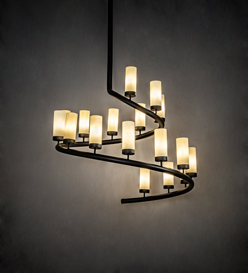 Meyda Lighting French Horn 60" 17-Light Oil Rubbed Bronze Chandelier With Creme Carrara Idalight Shade