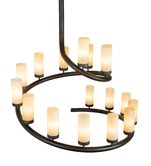 Meyda Lighting French Horn 60" 17-Light Oil Rubbed Bronze Chandelier With Creme Carrara Idalight Shade