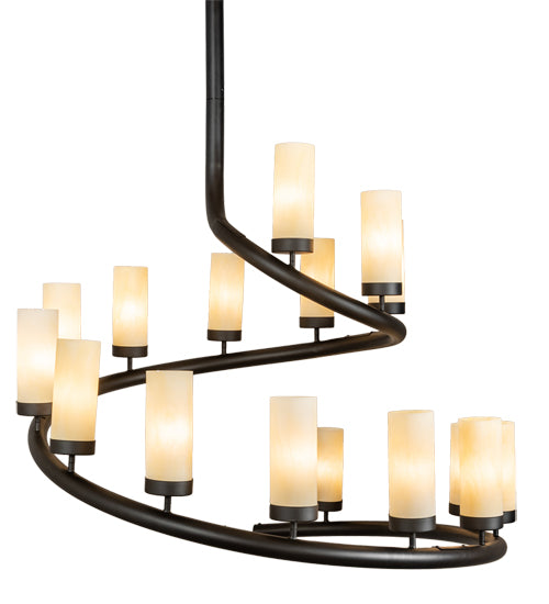 Meyda Lighting French Horn 60" 17-Light Oil Rubbed Bronze Chandelier With Creme Carrara Idalight Shade