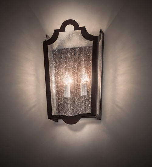 Meyda Lighting French Market 9" 2-Light Cafe Noir Wall Sconce With Clear Seeded Shade Glass