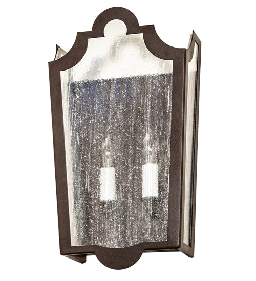 Meyda Lighting French Market 9" 2-Light Cafe Noir Wall Sconce With Clear Seeded Shade Glass