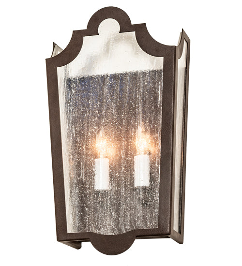 Meyda Lighting French Market 9" 2-Light Cafe Noir Wall Sconce With Clear Seeded Shade Glass