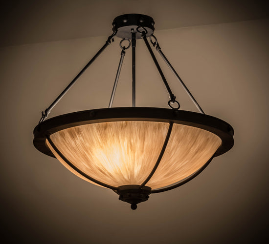 Meyda Lighting Freya 24" 3-Light Costello Black Semi-flush Mount Ceiling Light With Beige Hailstone Idalight Shade