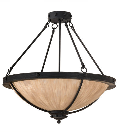 Meyda Lighting Freya 24" 3-Light Costello Black Semi-flush Mount Ceiling Light With Beige Hailstone Idalight Shade
