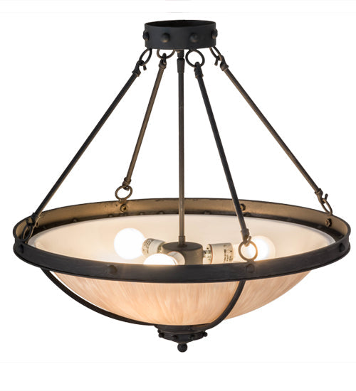 Meyda Lighting Freya 24" 3-Light Costello Black Semi-flush Mount Ceiling Light With Beige Hailstone Idalight Shade