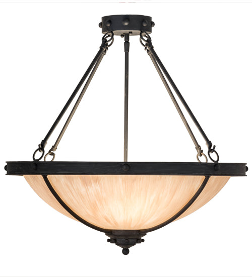 Meyda Lighting Freya 24" 3-Light Costello Black Semi-flush Mount Ceiling Light With Beige Hailstone Idalight Shade
