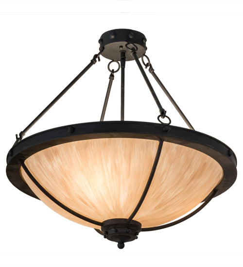 Meyda Lighting Freya 24" 3-Light Costello Black Semi-flush Mount Ceiling Light With Beige Hailstone Idalight Shade