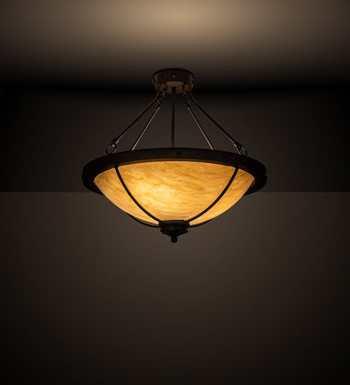 Meyda Lighting Freya 24" 3-Light Wrought Iron Semi-flush Mount Light With Beige Travertine Idalight Shade