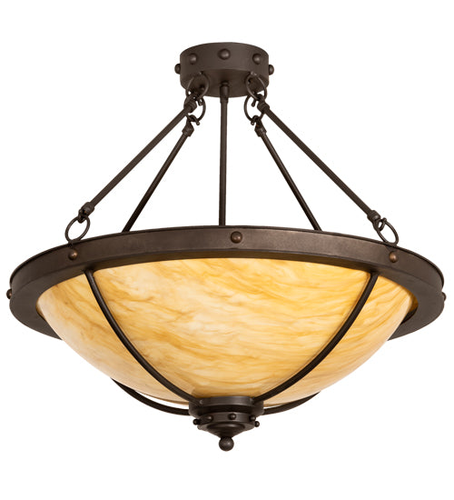 Meyda Lighting Freya 24" 3-Light Wrought Iron Semi-flush Mount Light With Beige Travertine Idalight Shade
