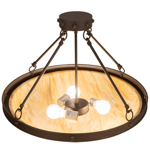 Meyda Lighting Freya 24" 3-Light Wrought Iron Semi-flush Mount Light With Beige Travertine Idalight Shade