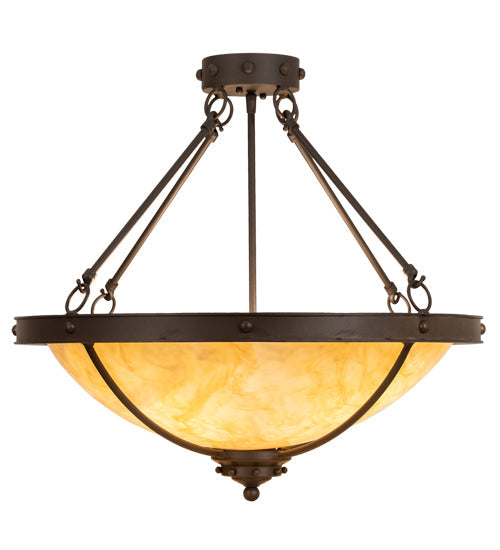 Meyda Lighting Freya 24" 3-Light Wrought Iron Semi-flush Mount Light With Beige Travertine Idalight Shade
