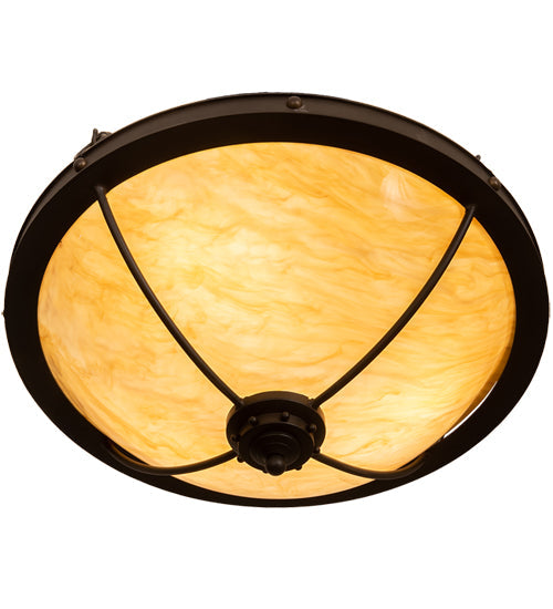 Meyda Lighting Freya 24" 3-Light Wrought Iron Semi-flush Mount Light With Beige Travertine Idalight Shade