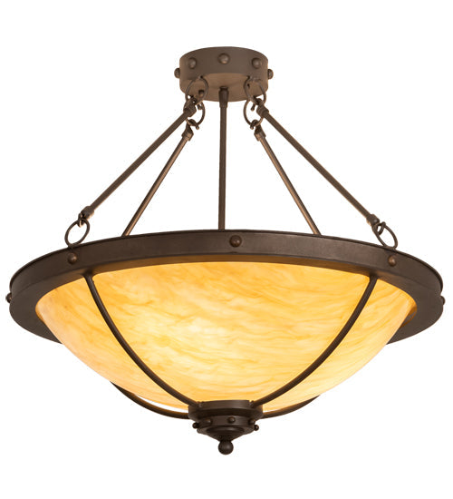 Meyda Lighting Freya 24" 3-Light Wrought Iron Semi-flush Mount Light With Beige Travertine Idalight Shade