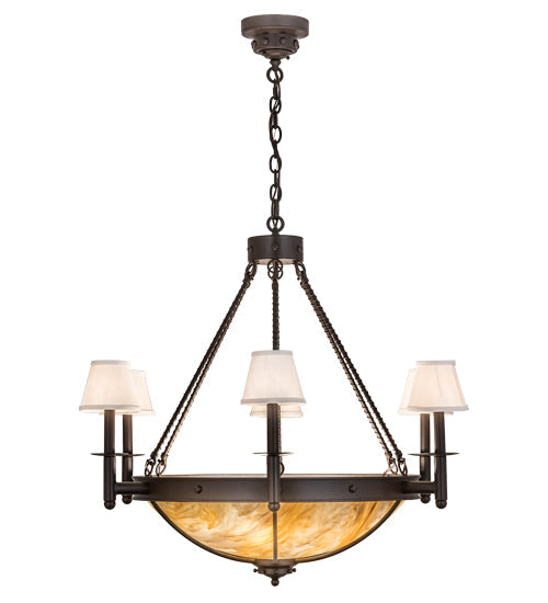 Meyda Lighting Freya 36" 10-Light Cafe Noir Chandelier With White Linen Textrene & Travertine Idalight Shade Glass