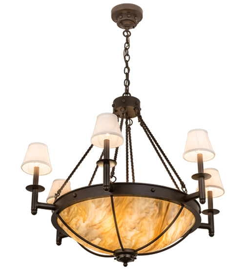 Meyda Lighting Freya 36" 10-Light Cafe Noir Chandelier With White Linen Textrene & Travertine Idalight Shade Glass