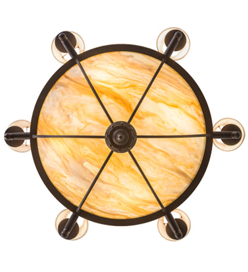 Meyda Lighting Freya 36" 10-Light Cafe Noir Chandelier With White Linen Textrene & Travertine Idalight Shade Glass