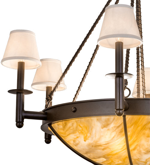 Meyda Lighting Freya 36" 10-Light Cafe Noir Chandelier With White Linen Textrene & Travertine Idalight Shade Glass