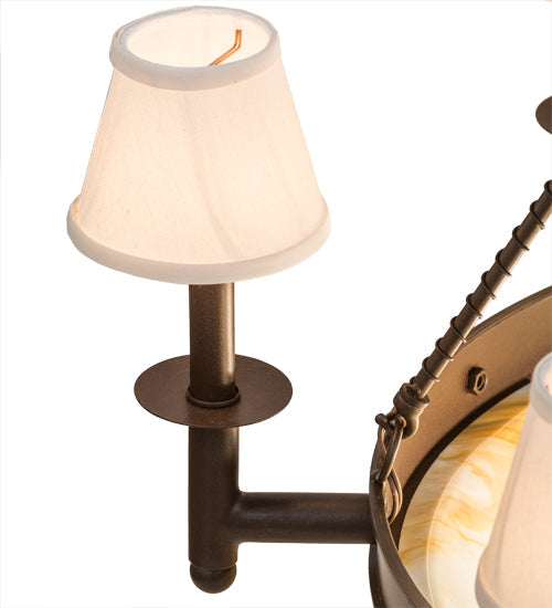 Meyda Lighting Freya 36" 10-Light Cafe Noir Chandelier With White Linen Textrene & Travertine Idalight Shade Glass
