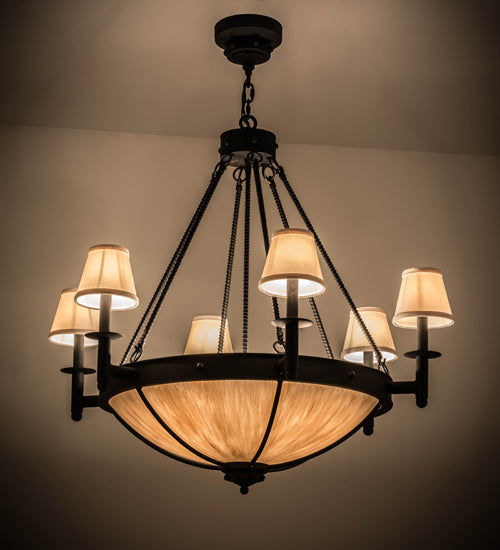 Meyda Lighting Freya 37" 10-Light Costello Black Chandelier With Fleshtone Idalight And Eggshell Textrene Shade