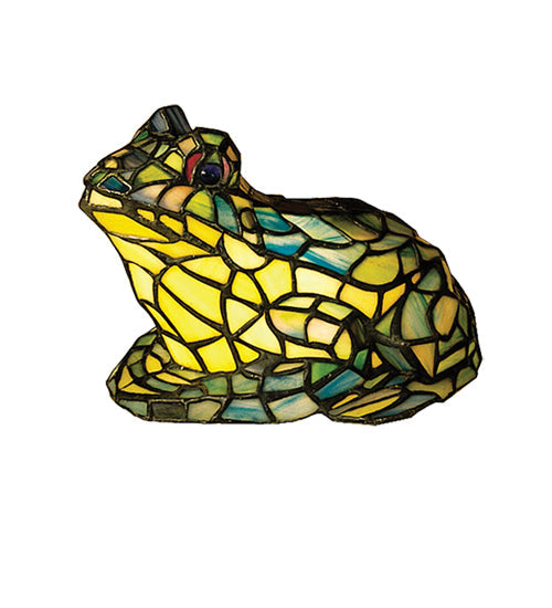 Meyda Lighting Frog 7" Accent Table Lamp With Sunflower & Green Shade Glass
