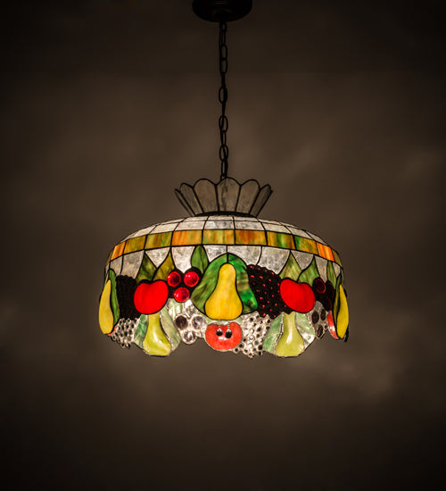 Meyda Lighting Fruit 175747 20" 3-Light Mahogany Bronze Pendant Light With Multi-Colored Shade Glass
