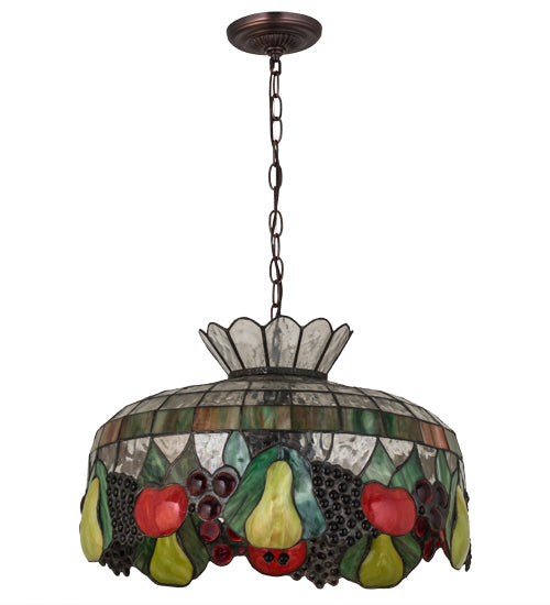 Meyda Lighting Fruit 175747 20" 3-Light Mahogany Bronze Pendant Light With Multi-Colored Shade Glass
