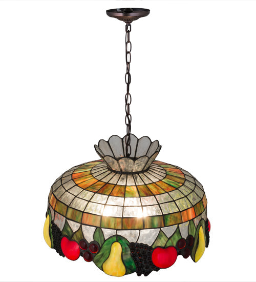 Meyda Lighting Fruit 175747 20" 3-Light Mahogany Bronze Pendant Light With Multi-Colored Shade Glass