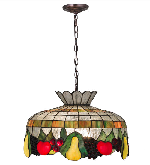 Meyda Lighting Fruit 175747 20" 3-Light Mahogany Bronze Pendant Light With Multi-Colored Shade Glass
