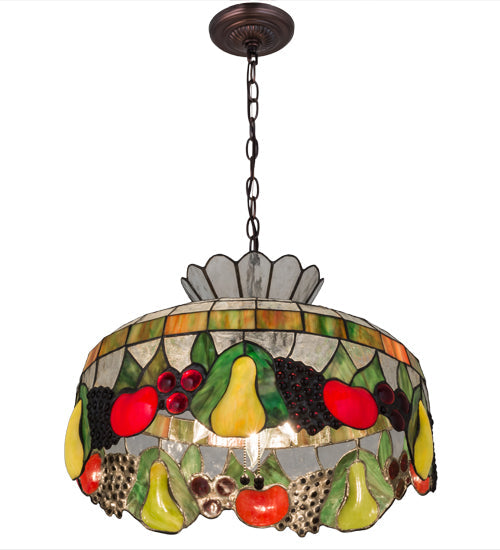 Meyda Lighting Fruit 175747 20" 3-Light Mahogany Bronze Pendant Light With Multi-Colored Shade Glass