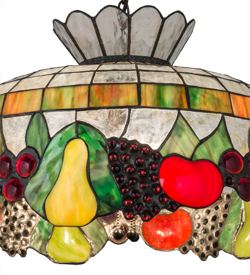 Meyda Lighting Fruit 175747 20" 3-Light Mahogany Bronze Pendant Light With Multi-Colored Shade Glass