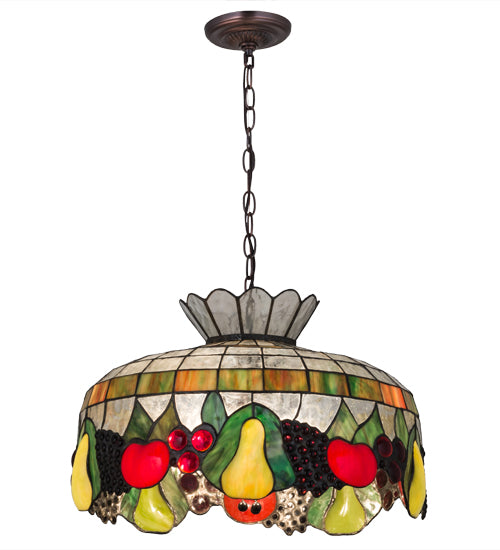 Meyda Lighting Fruit 175747 20" 3-Light Mahogany Bronze Pendant Light With Multi-Colored Shade Glass