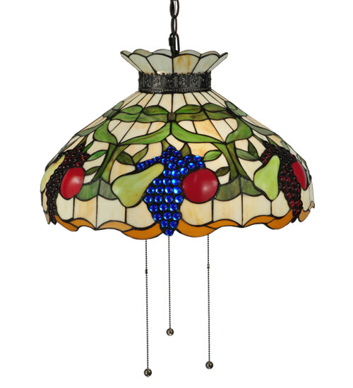 Meyda Lighting Fruit 20" 3-Light Mahogany Bronze Pendant Light With Multi-Colored Shade Glass