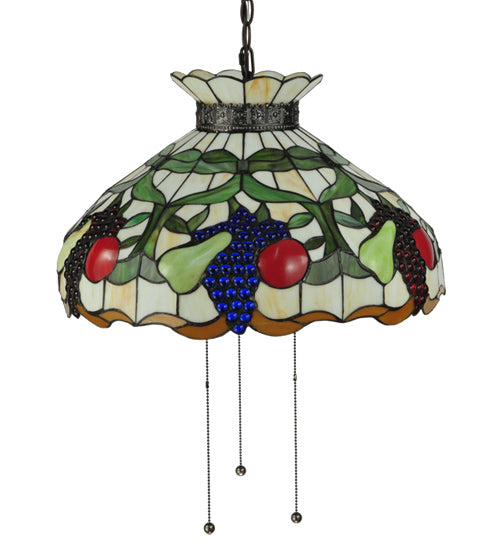 Meyda Lighting Fruit 20" 3-Light Mahogany Bronze Pendant Light With Multi-Colored Shade Glass