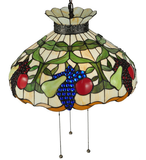 Meyda Lighting Fruit 20" 3-Light Mahogany Bronze Pendant Light With Multi-Colored Shade Glass