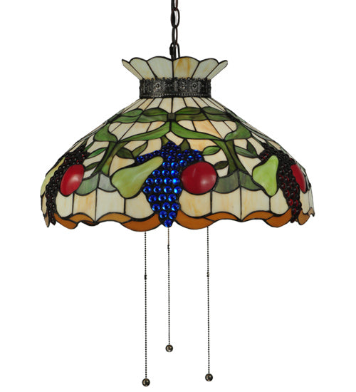 Meyda Lighting Fruit 20" 3-Light Mahogany Bronze Pendant Light With Multi-Colored Shade Glass