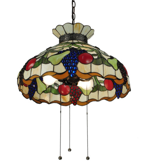 Meyda Lighting Fruit 20" 3-Light Mahogany Bronze Pendant Light With Multi-Colored Shade Glass
