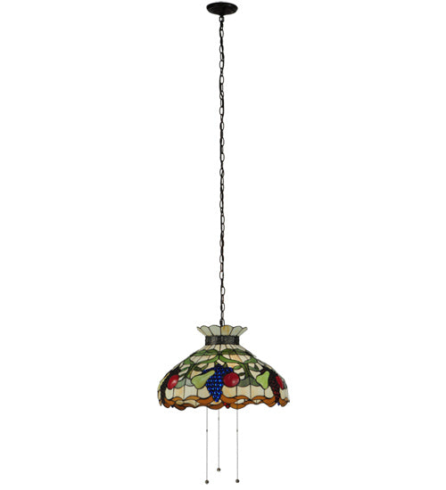 Meyda Lighting Fruit 20" 3-Light Mahogany Bronze Pendant Light With Multi-Colored Shade Glass