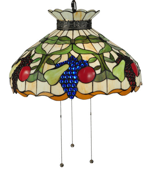 Meyda Lighting Fruit 20" 3-Light Mahogany Bronze Pendant Light With Multi-Colored Shade Glass