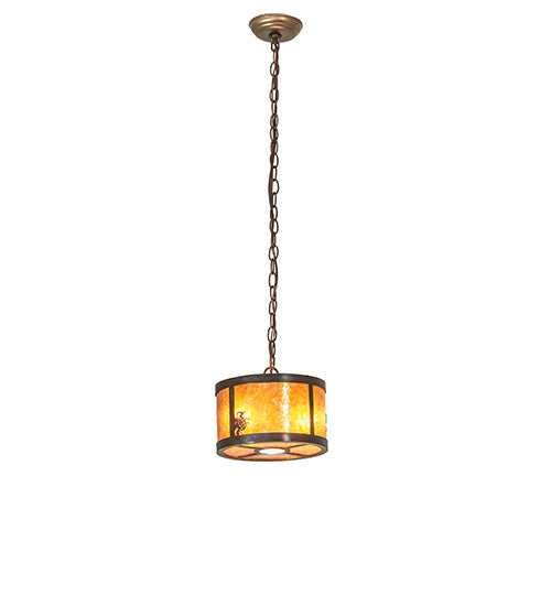Meyda Lighting Fulton 10" 3-Light Dark Burnished Antique Copper Winter Pine Pendant Light With Amber Mica Shade Glass