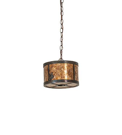 Meyda Lighting Fulton 10" 3-Light Dark Burnished Antique Copper Winter Pine Pendant Light With Amber Mica Shade Glass